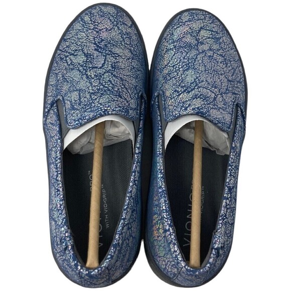 NEW Vionic Avery Sneakers Size 6 Suede Slip On Blue Iridescent Metallic Shoes - Picture 9 of 11
